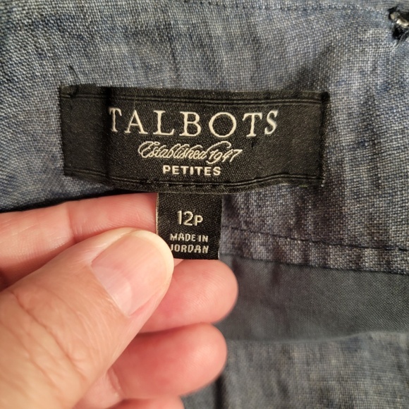 Talbots Chambray Linen Skirt Size 10P Petite Blue Pleated Pockets Lined Preppy - Picture 5 of 6